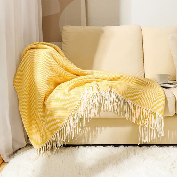 Koselig teppe, sengeteppe, sofa, ullteppe, teppe, pledd, sofateppe, fluffy sofateppe, merinoteppe, fluffy varmt pledd gul yellow 127*172cm