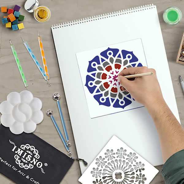Mandala-pistetyökalujen ja -stensiilien sarja, maalauskivien piirtämiseen, lasten askarteluun, kynsien koristeluun