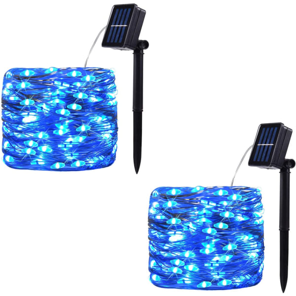2-pack 100 LED-soldrivna ljusslingor, vattentät utomhus C