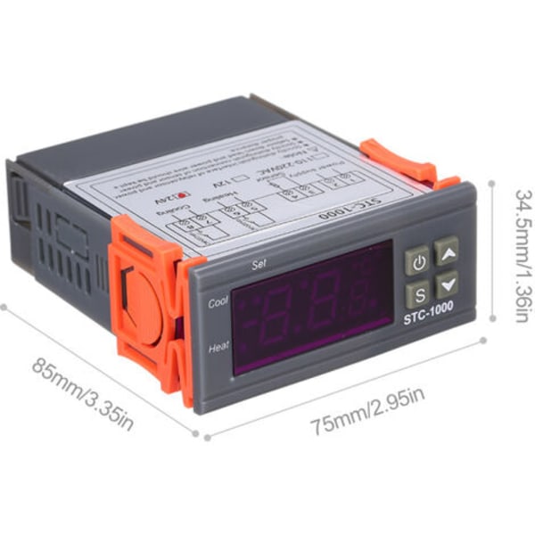 STC-1000 Digital Temperaturregulator, Varme-Køle-Centigrade-Termostat, Med Sensor, 110-220Vac