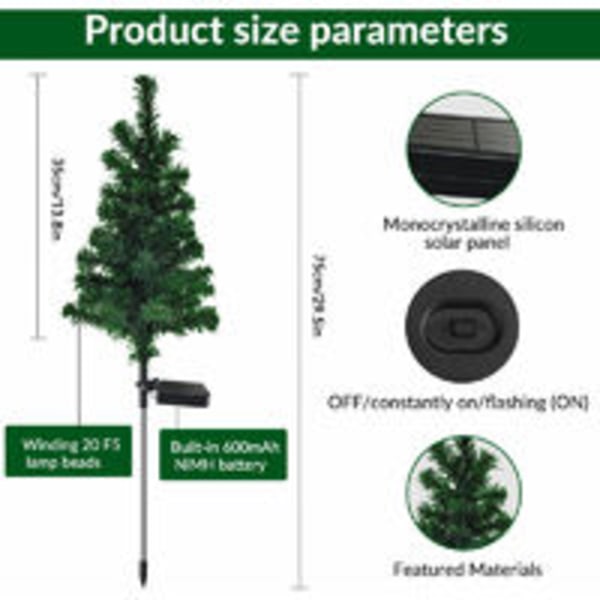 Solcellsbelysning för julgran 2 st 75 cm Utomhusbelysning Dekorativ landskapsbelysning Perfekt för trädgård eller gräsmatta