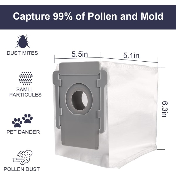 Pakke med 10 støvsugerposer kompatible med iRobot Roomba i