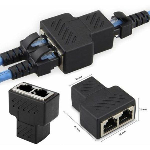 2 stk. RJ45 LAN-kabelsplitteradapter til forlænger Y