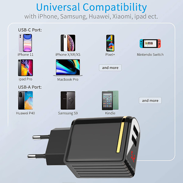 Dual Port Digital Display Lader Kreativ Universell USB Lading
