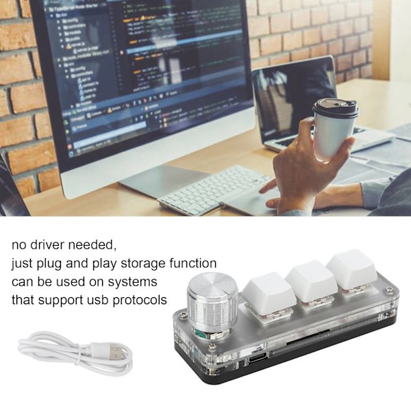 Mini 3-knappars mekaniskt vitt speltangentbord Programmerbart enhands för kontorsspel musik industriell kontroll