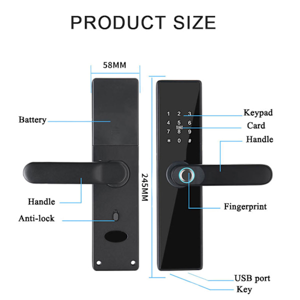 WiFi Älylukko Sormenjälki Salasana IC-Kortti Avain Ladattava Kaksoiskieli Digitaalinen Ovilukko Kahvalla Kotiin Tuya 8 Kielille