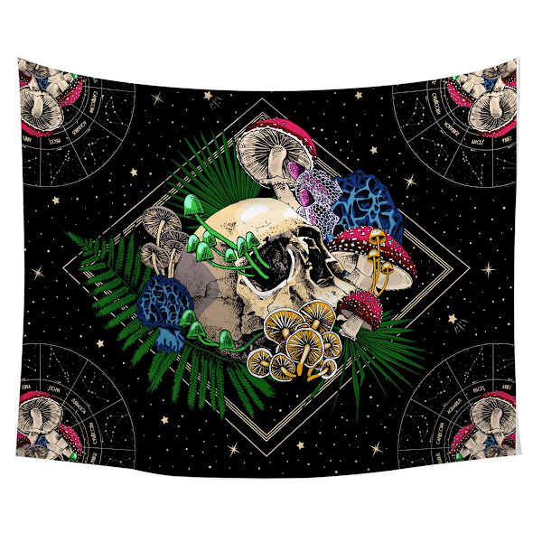 Gotisk Väggbonad för Mystisk Häxig Boho-inredning, Vattentät Dekor Skelettmal Svampar, 180 x 230 cm Eco-Protect Polyestertyg Tapestry