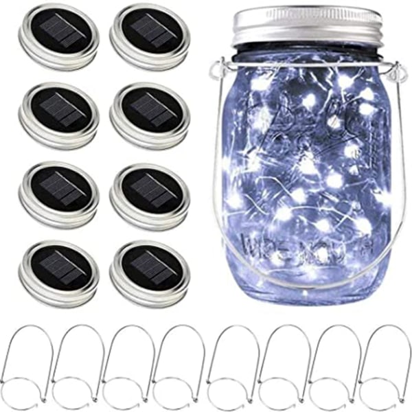 Aurinkokenno Mason Jar -valot, 8 kpl 20 LED -purkin kansivalosarja w