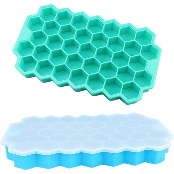 Silicone Ice Cube Tray with Lid Hexagonal Ice Cube Mold Candy Jelly Chocolate Mold Silicone Ice Cubes Mold 37 Cells 2 Pieces