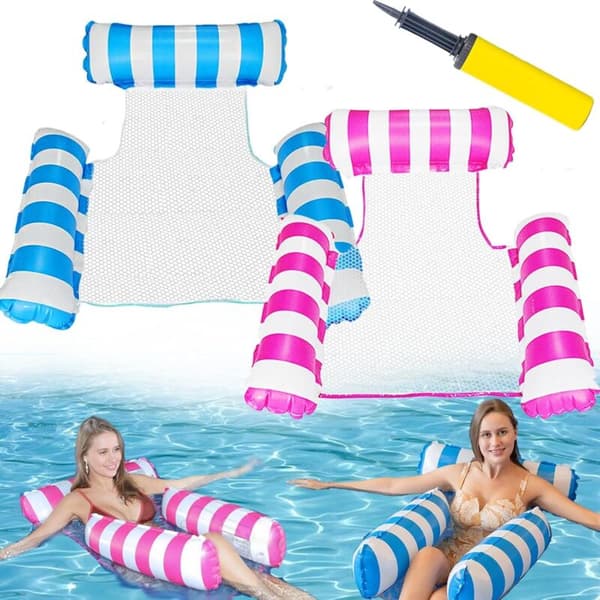 2-piece Inflatable Floating Hammock Set. 4-in-1 Inflatable Pool Hammock. Reclining Water Float with Manual Air Pump[C]