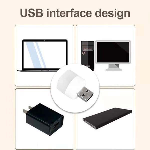 Natlampe med USB, mini LED pære, stikkontakttype, varm hvid