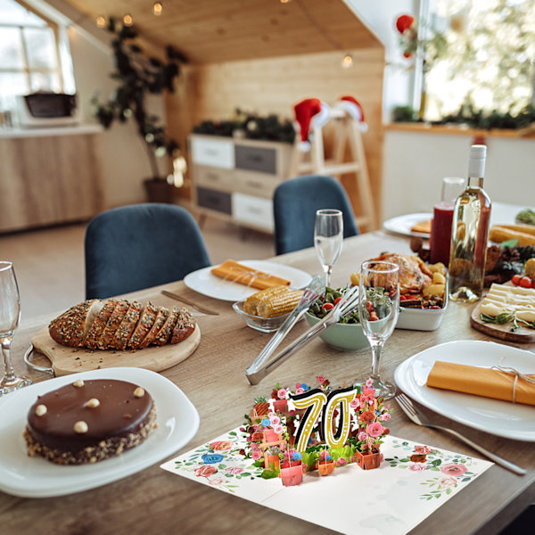 Zulbceo 70-vuotissyntymäpäiväkortti, kukka-popup-kortti, syntymäpäiväonnittelukortti, onnittelukortit, syntymäpäiväkortit kirjekuorella ja muistikortilla, ponnahduskortti,
