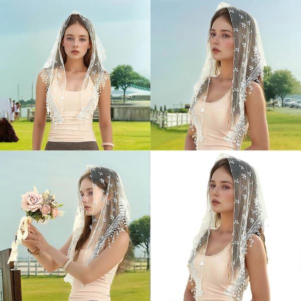 Sofistikeret blondehovedbeklædning, rivefast polyester, justerbar til cosplay, ceremonier og særlige begivenheder, hvid White