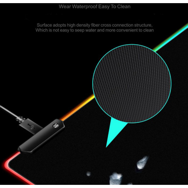 RGB-pelihiirimatto, XXL, 800*300mm, pehmeä LED-hiirimatto, tietokoneen näppäimistön hiirimatot, musta