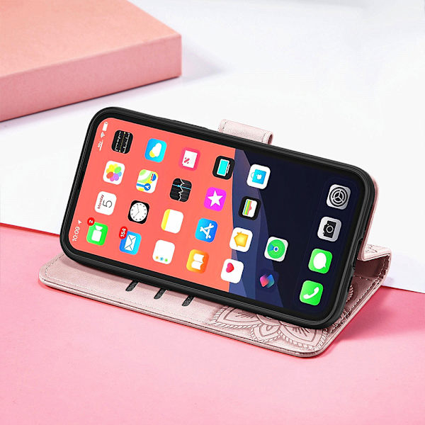 PU Läder Stativ Korthållare Strap Flip Cover för iPhone 14