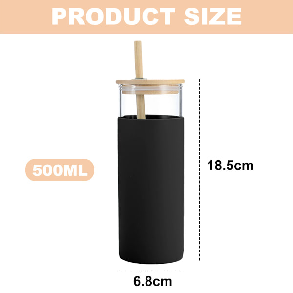 2 glas tumbler glas vattenflaska halm silikon skyddande lock bambu lock, BPA-fri.