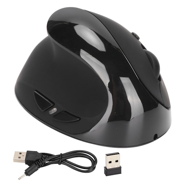 Vänsterhänt vertikal mus 2.4G trådlös vertikal ergonomisk mus laddningsbar mus med USB-adapter justerbar DPI för PC svart