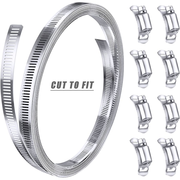 304 rostfritt stål slangklämma sortiment kit, 3M anpassad klipp metallband + 8 starkare fästelement, stort justerbart snäckväxelband, skruvslangklämmor,