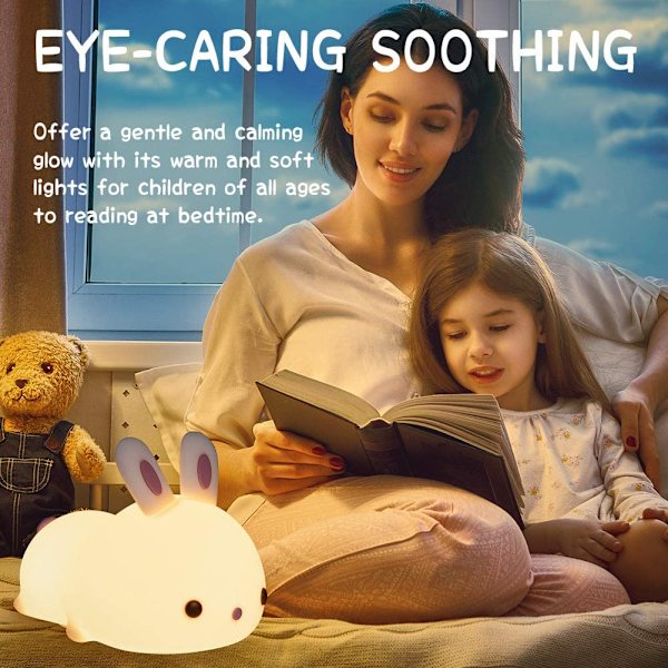 Söta kanin barn nattlampa, baby födelsedagspresenter mamma kvinnor tonåring Bunny-Remote