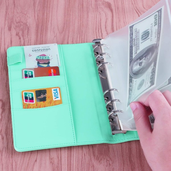 A6 PU Läder Notebook Pärm Återfyllbar 6 Ring Pärm för A6 Light Green