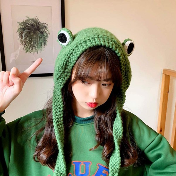 Frog Hat Knitted Hat Outdoors Big Eye Frog Knitted Winter