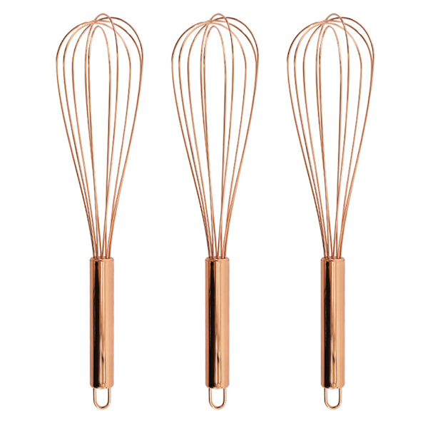 3-pack rostfria, titanguldpläterade vispar för