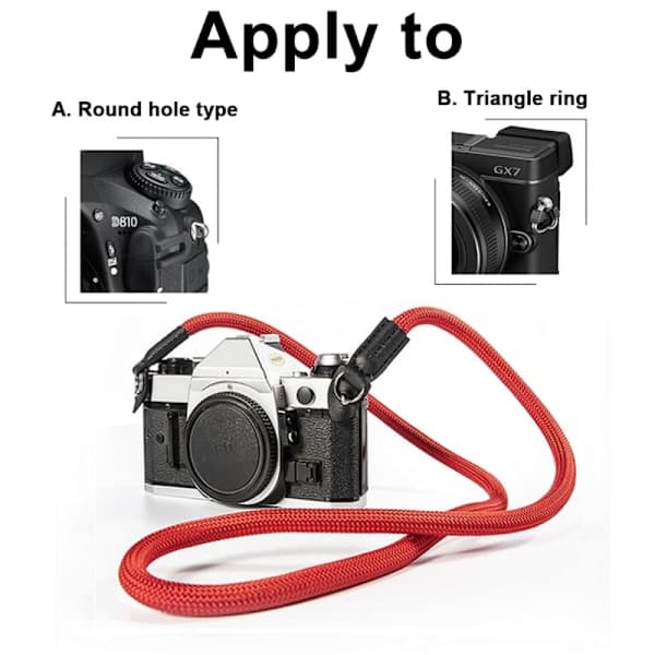 Lens-Aid Rope Design Camera Strap 105 cm (Red), as Neck or Shoulder Strap for Carrying a Camera