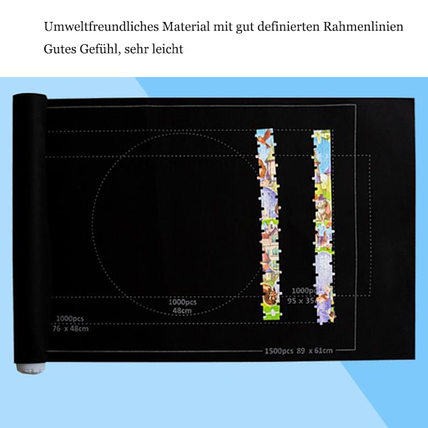 Puslespilmåtte Professionel Puslespilrulle Puslespilunderlag Filtmåtte til 1000/1500/2000 Puslespil (Sort)