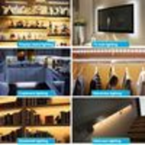 Rörelsesensor LED-strip, Uppladdningsbar LED-ljusremsa för Trappor, Garderober, Kök, Dag- & Nattsensorlägen, Miljövänlig 3000K Varm