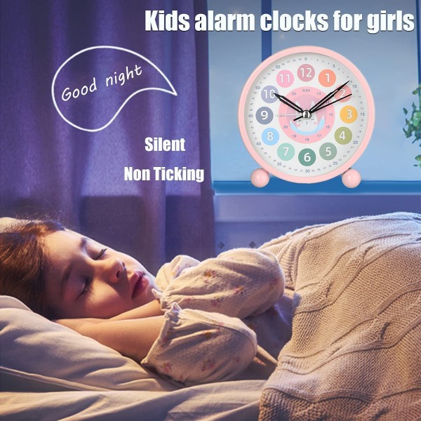 Barn lärande väckarklocka för pojkar/flickor, tyst liten söt flik