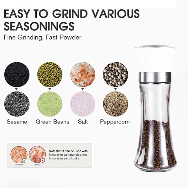 Premium Pepper og Salt Kvern Sett med 2-Påfyllbar Grovhet