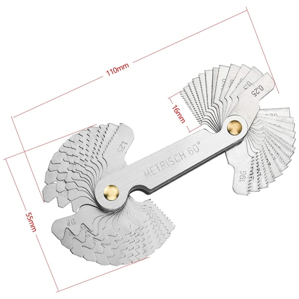 Rustfritt stål gjengemålerverktøy, skruegjengemåler med 52 blader Ce