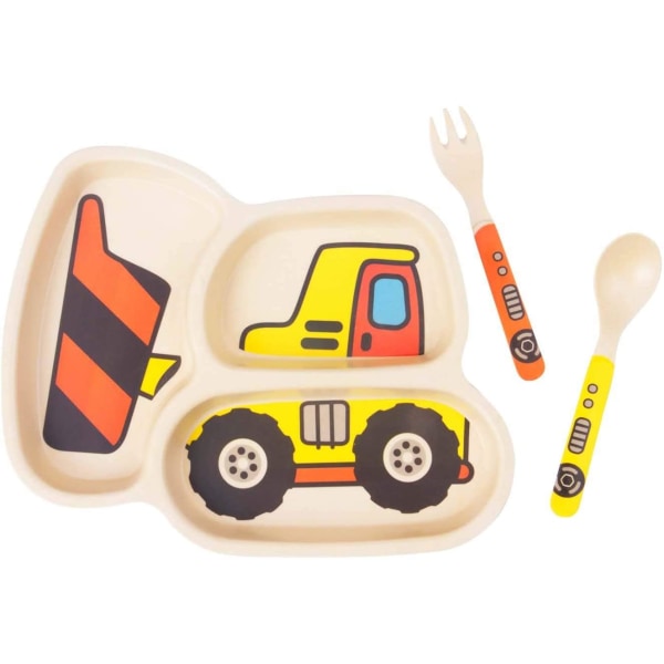Barntallrik Set Bambu Toddler Matservis Middagsfat Set B bulldozer