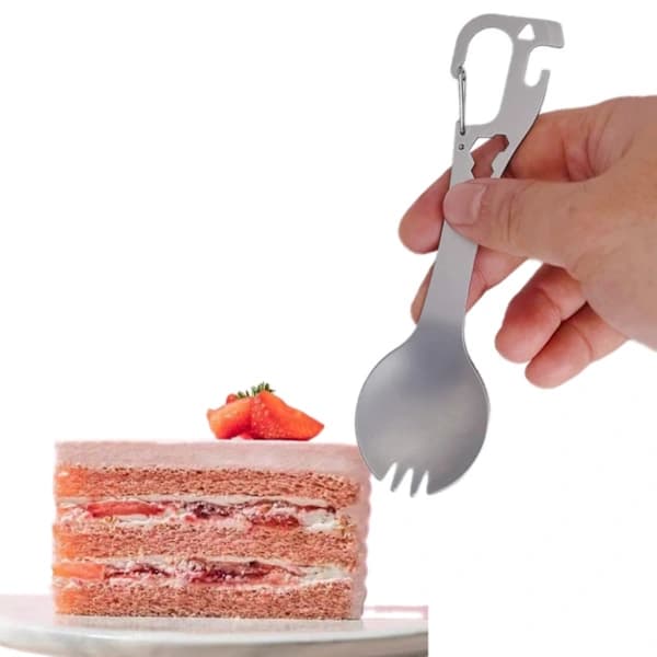 5-i-1 Spork i rustfrit stål Campingbestik med ske, gaffel, flaskeåbner