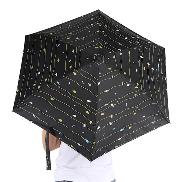 Bærbar Mini Lomme 5 Foldbar Parasol Anti-UV Solparasoller Regnparasol (Sort)