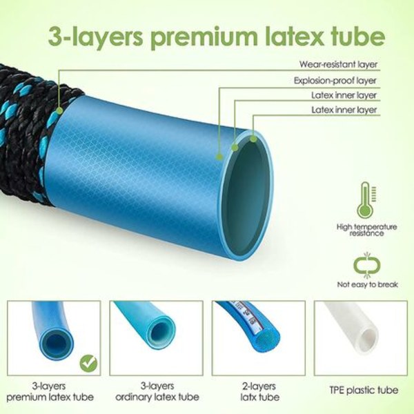 15m Retractable Garden Hose 3 Lag Natural Latex, Fleksibel