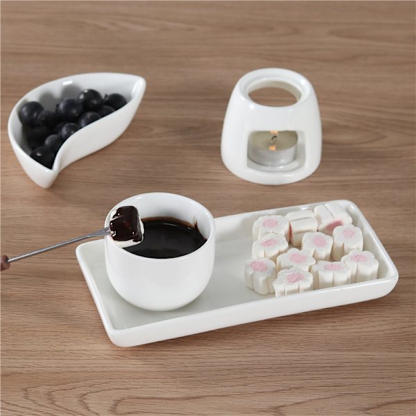 1 x keramiskt chokladfondue set fondue set chokladfondue vit inkl. 2 rostfria gafflar (1 x chokladfondue set)