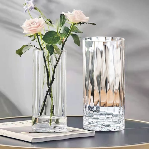 Vertikale striper glassvase, for hjemmekontorinnredning, 10 * 25 cm