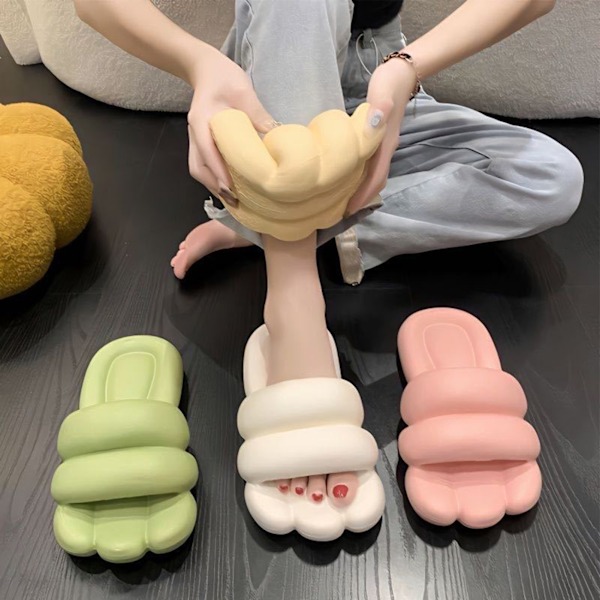 Tjocksulad PVC Toffel Halksäker Öppen Tå Enfärgad Resilient PVC Toffel för Sommar Par Gul 36-37