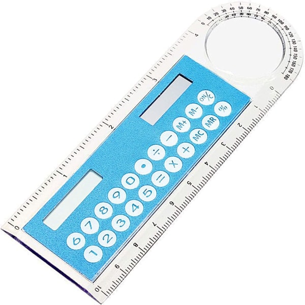 Miniräknare & linjal & förstoringsglas, Mini Solar Transparent Light Blue
