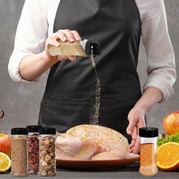 8-pack 200 ml Round Plastic Spice Jars with Black Shaker Lids, Reusable Spice Containers, Transparent Plastic Jars