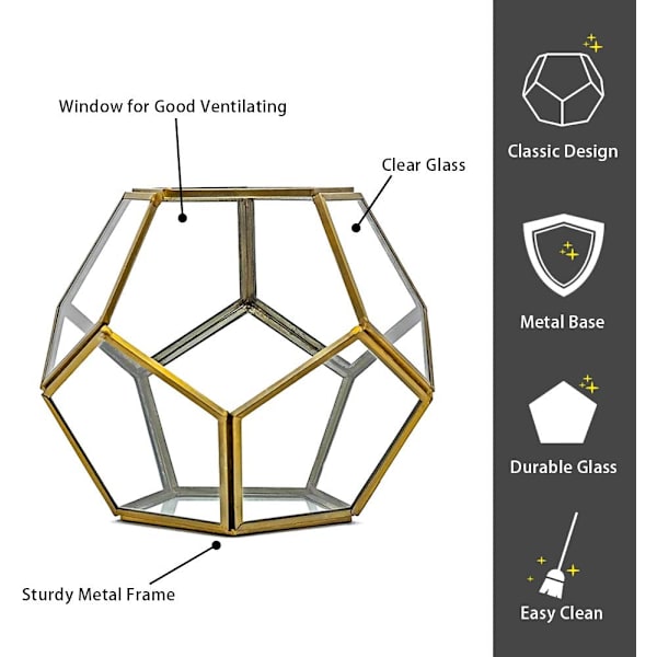 Geometrisk terrarium för bordsskiva, 7,8 x 7,8 x 6,5 tum metall med