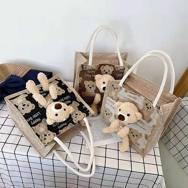 Piger Rygsæk Teen Teenager Fashion Quiltet Lille Størrelse Bjørn Håndtaske