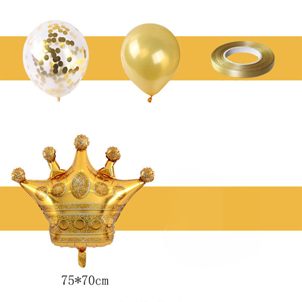 Fødselsdagspynt - Gullnummerballong og kroneballong, Con