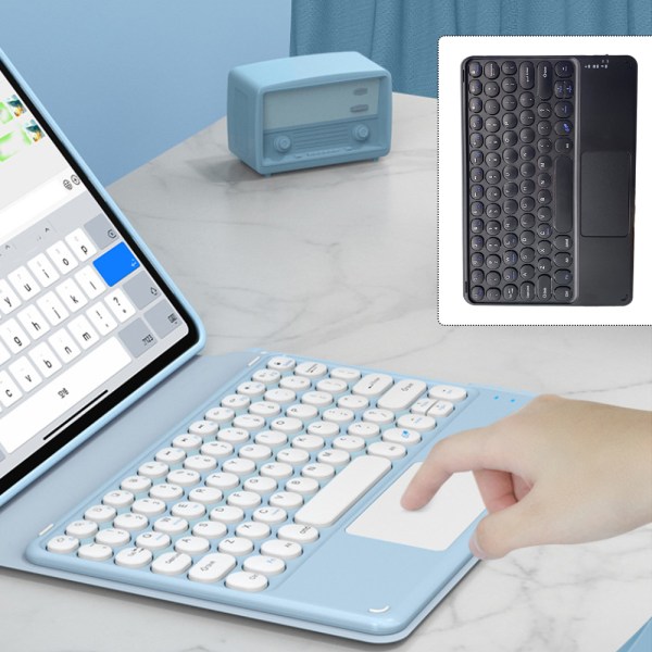 Bluetooth-tastatur Touch, trådløst tastatur Ultra-Slim bærbar med styreflate, innebygd oppladbart batteri - Blå