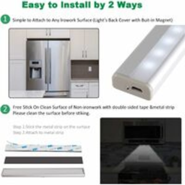 Skåpsbelysning med sensor, rörelsesensorlampa, 10 LED-nattlampa med magnetremsa, USB-driven (trådlös), automatisk skåpsbelysning