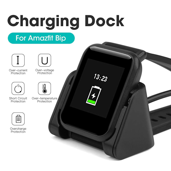 Älykellojen latauskaapeli Cradle 3.3ft Musta USB 5V 300mA Älykellojen lataustelakka Cradle Huami Amazfit Bip Youth A1608
