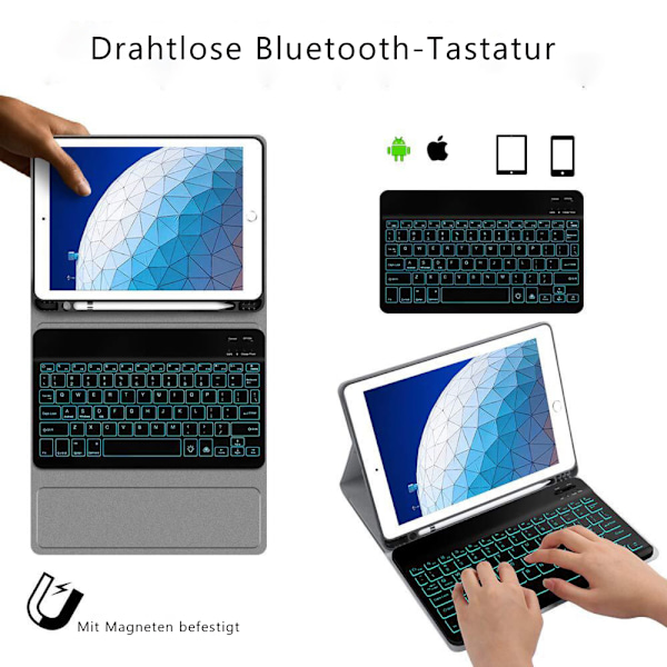 Inateck tastaturdeksel for iPad 2021(9. generasjon)/2020(8. generasjon)/2019(7. generasjon) 10,2 tommer, iPad Air 3 og iPad Pro 10,5, QWERTZ, KB02012, mørk grå