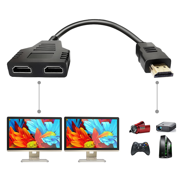 HDMI Splitter Adapter Kabel - HDMI Splitter 1 ind 2 ud HDMI