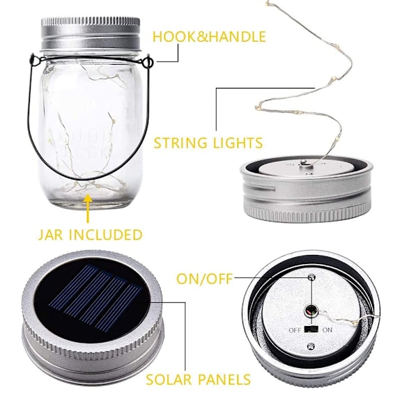 20 LED 10-pack solcellslampor för masonburkar med upphängningsanordning för masonburkar